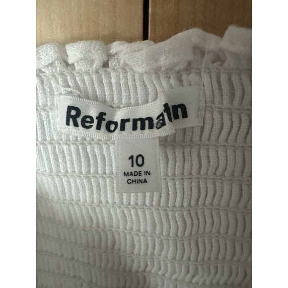 Reformation Rome White 100% Linen Puff Sleeve Smocked Cropped Peasant Top Sz 10 - Picture 4 of 9